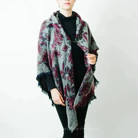 Floral Shaw Afgan Blanket Poncho - Picture 1 of 9